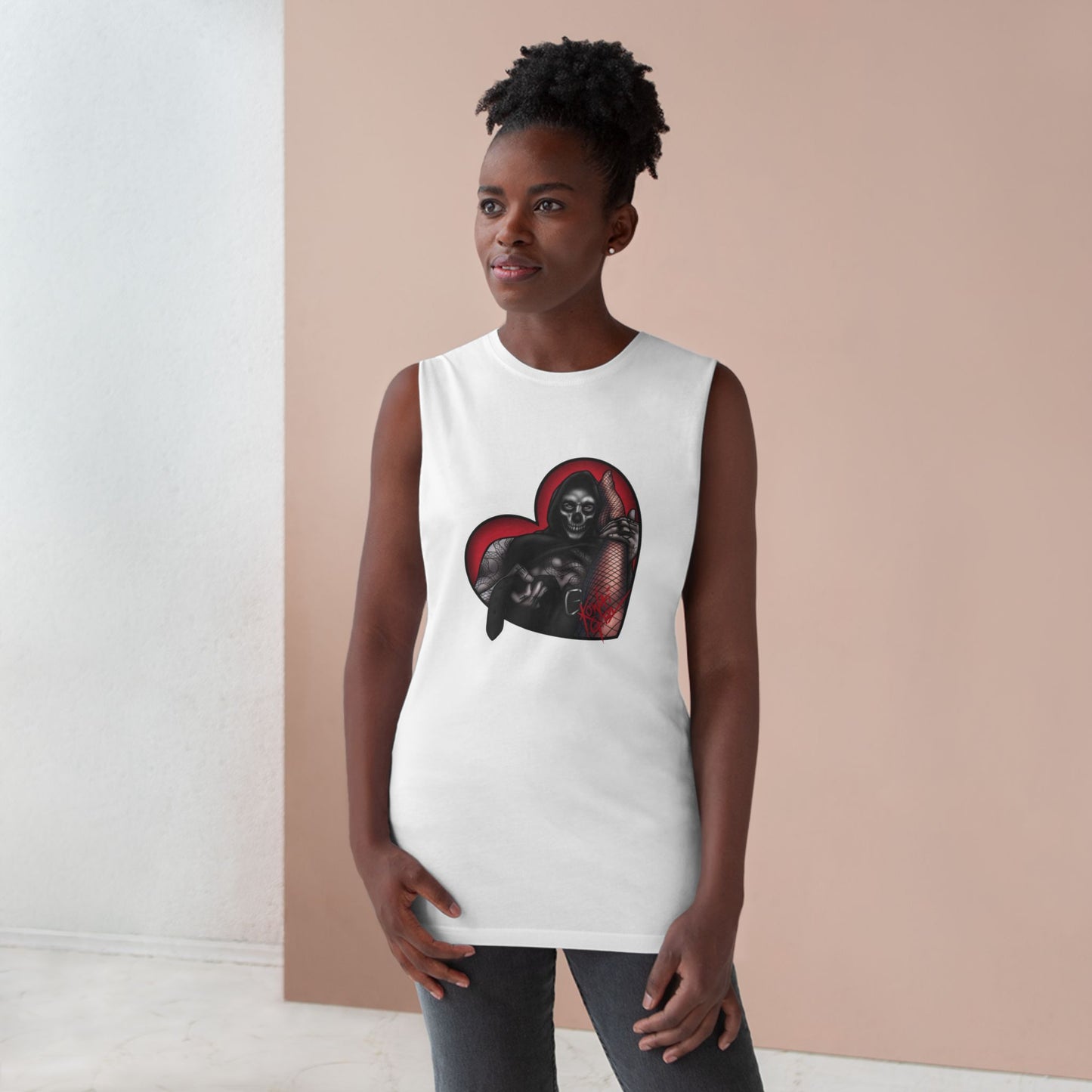 "BAD LOVE" Masked Man Heart Graphic Unisex Tank Top