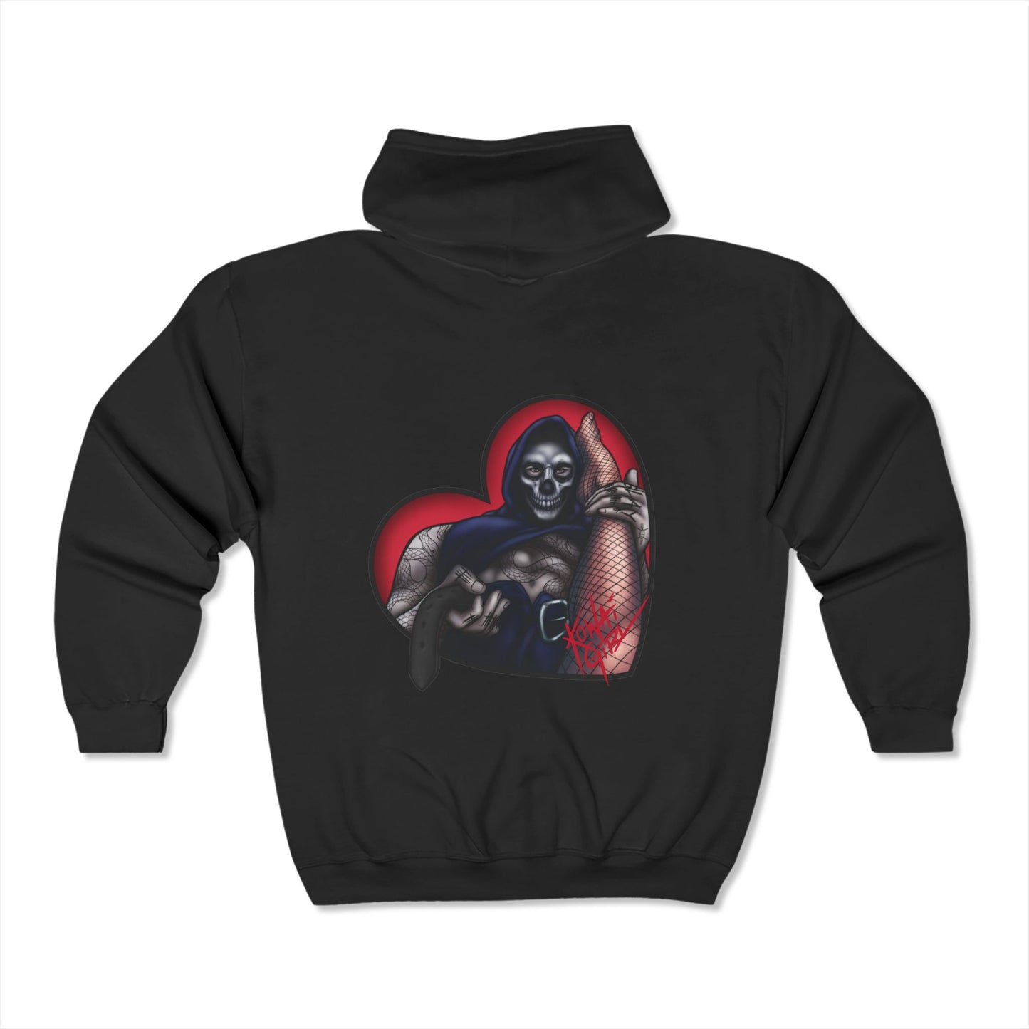 "BAD LOVE" Masked Love Unisex Zip Hoodie - Grunge Streetwear with Heart and Skull Design
