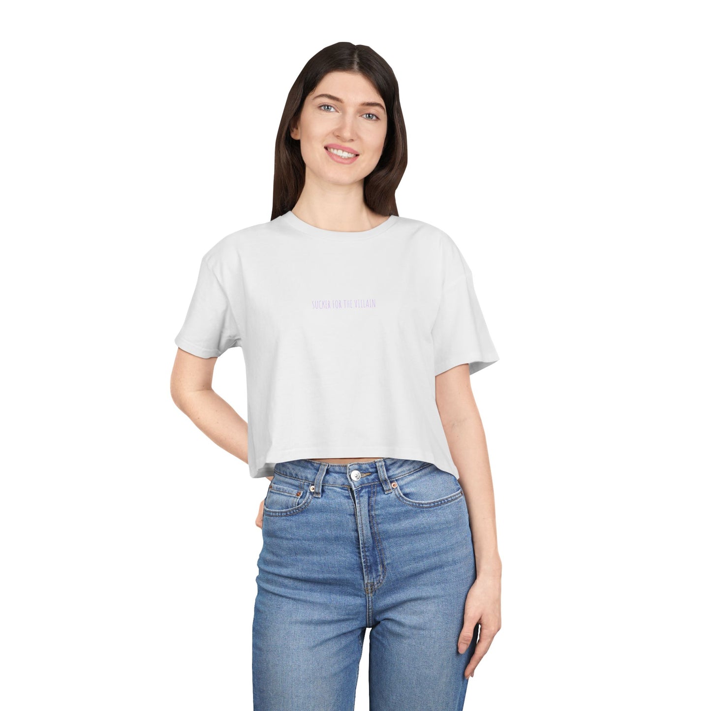 Stylish Women's Crop Tee - 'Sucker for the Villain' PURPLE Graphic Design