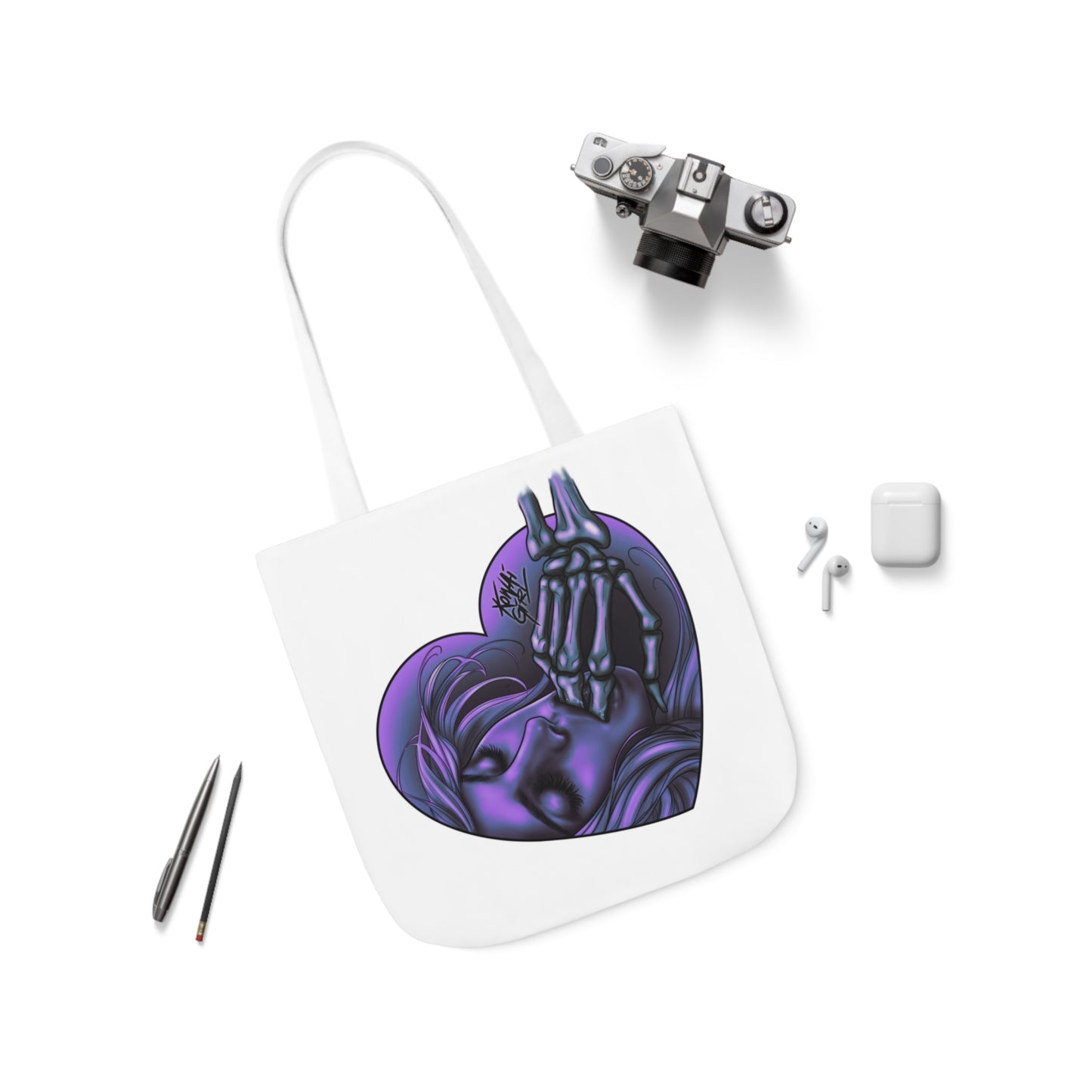 "Sucker for the Villain" Tote Bag with PURPLE Heart and Graffiti Design | Perfect for Kawaii Girls