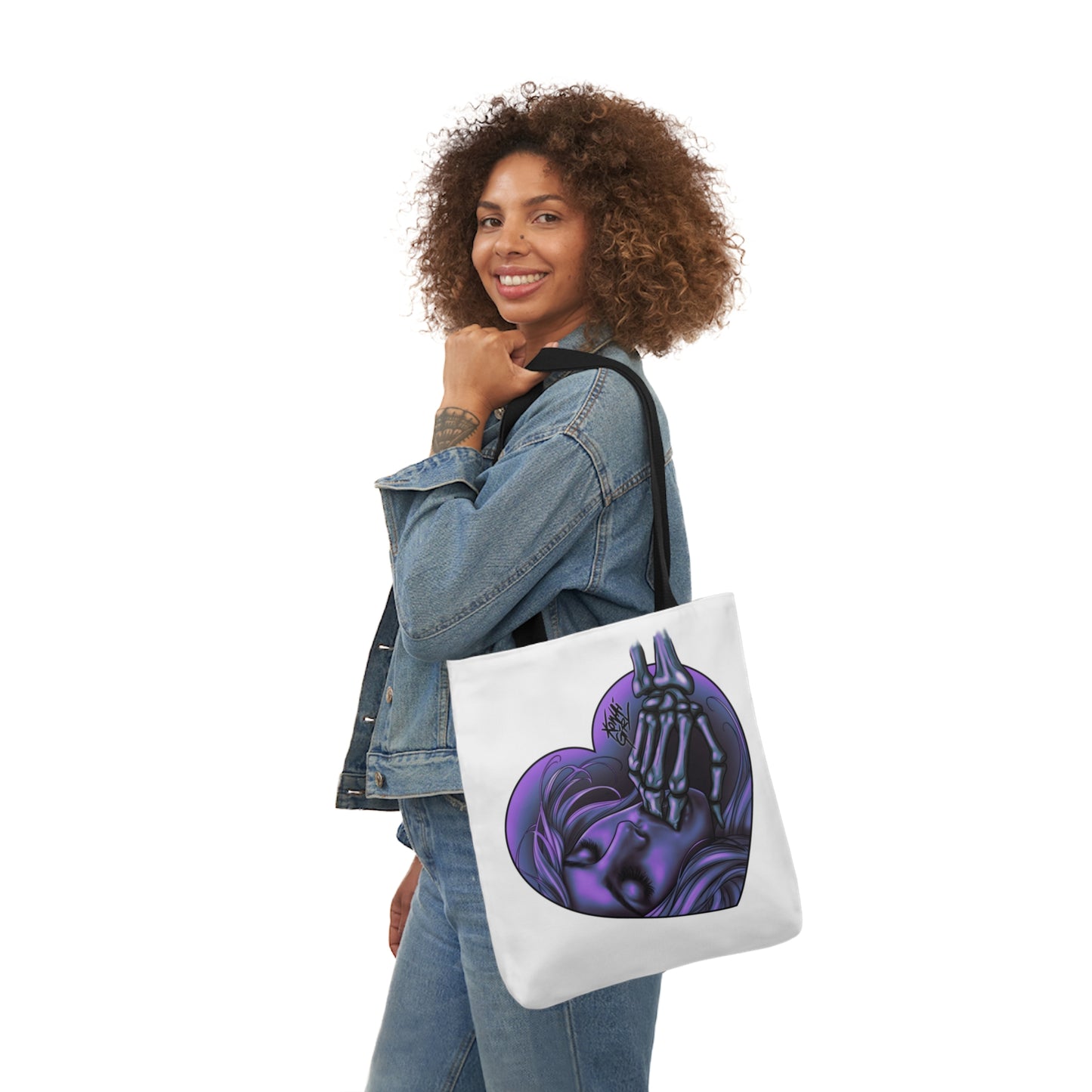 "Sucker for the Villain" Tote Bag with PURPLE Heart and Graffiti Design | Perfect for Kawaii Girls