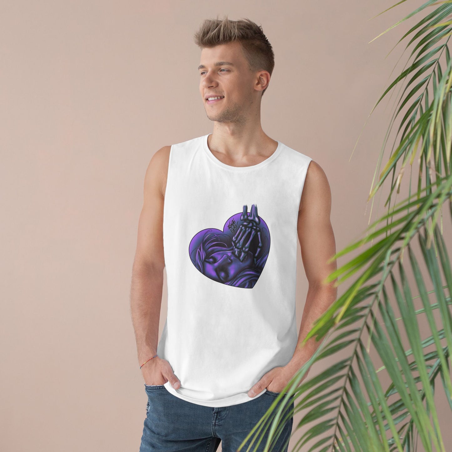 "Sucker for the VIllain" Unisex Tank Top with PURPLE Heart Graphic