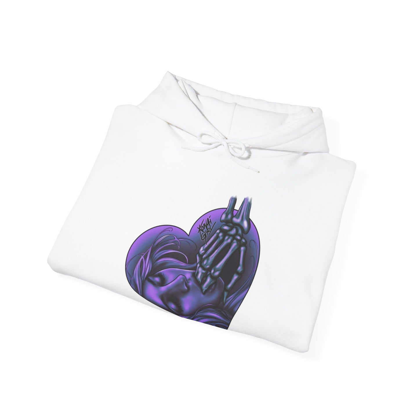 "Sucker for the Villain" PURPLE Heart Unisex Hooded Sweatshirt - FRONT PRINT ONLY