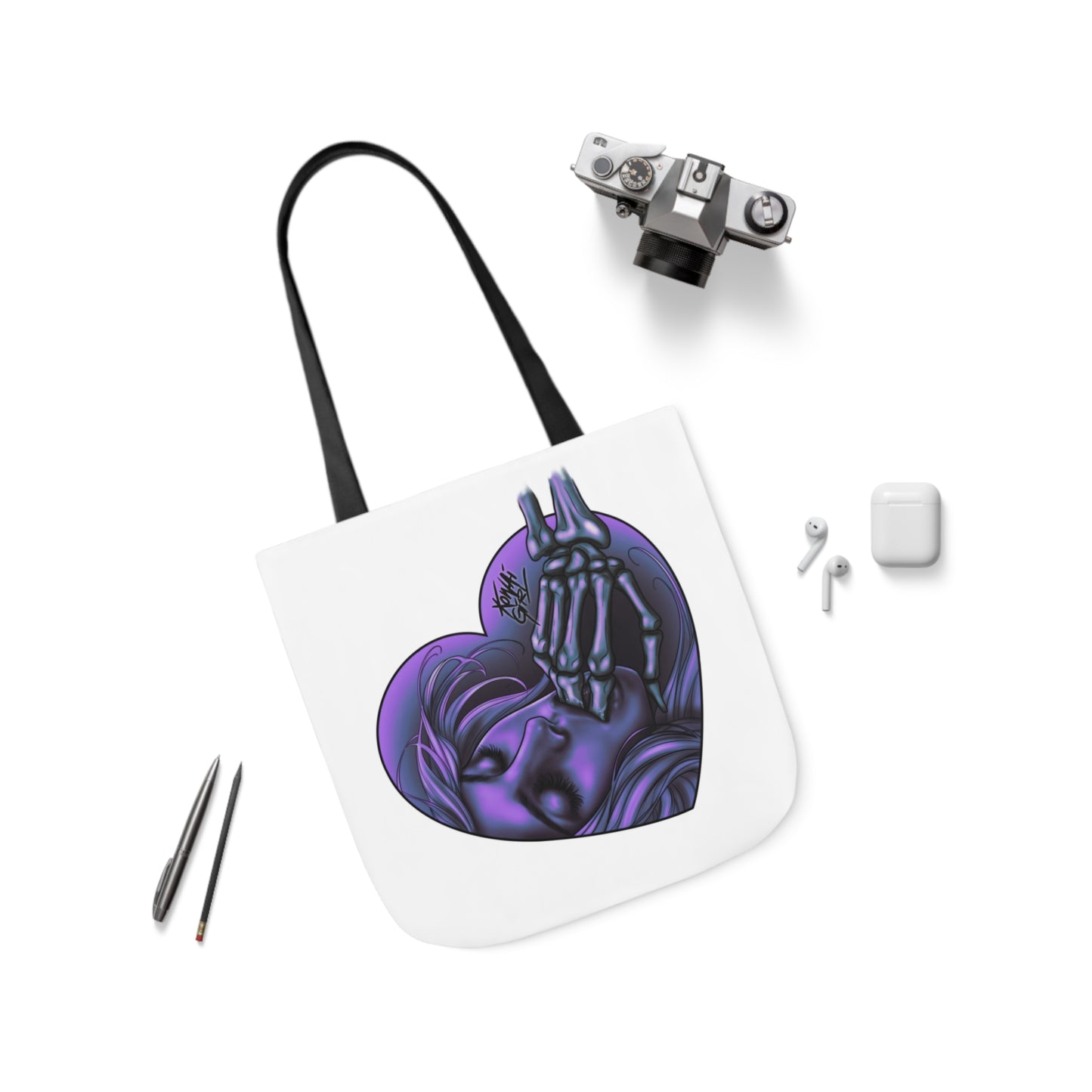 "Sucker for the Villain" Tote Bag with PURPLE Heart and Graffiti Design | Perfect for Kawaii Girls