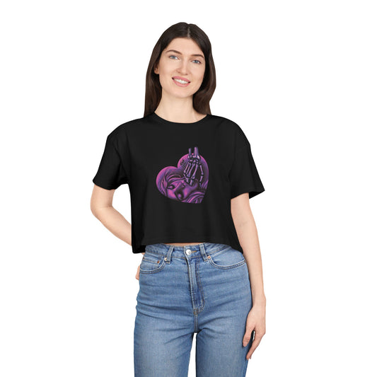 "Sucker for the Villain" PINK Heart Women's Crop Tee - FRONT PRINT
